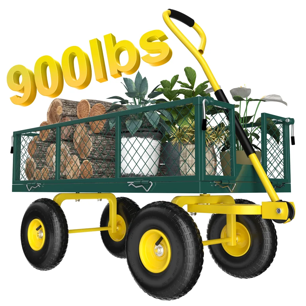 Heavy Duty Garden Cart, 900 lbs Capacity Garden Wagon with Removable Sides, Green